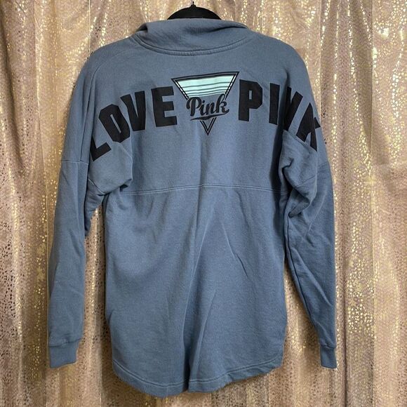 PINK Victoria’s Secret blue/gray pullover sweater, size XS, shoulder logos - Picture 4 of 8